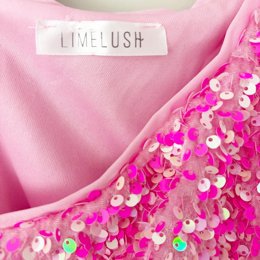 Glamorous One Shoulder Pink Sequin Dress - Picture 4 of 5